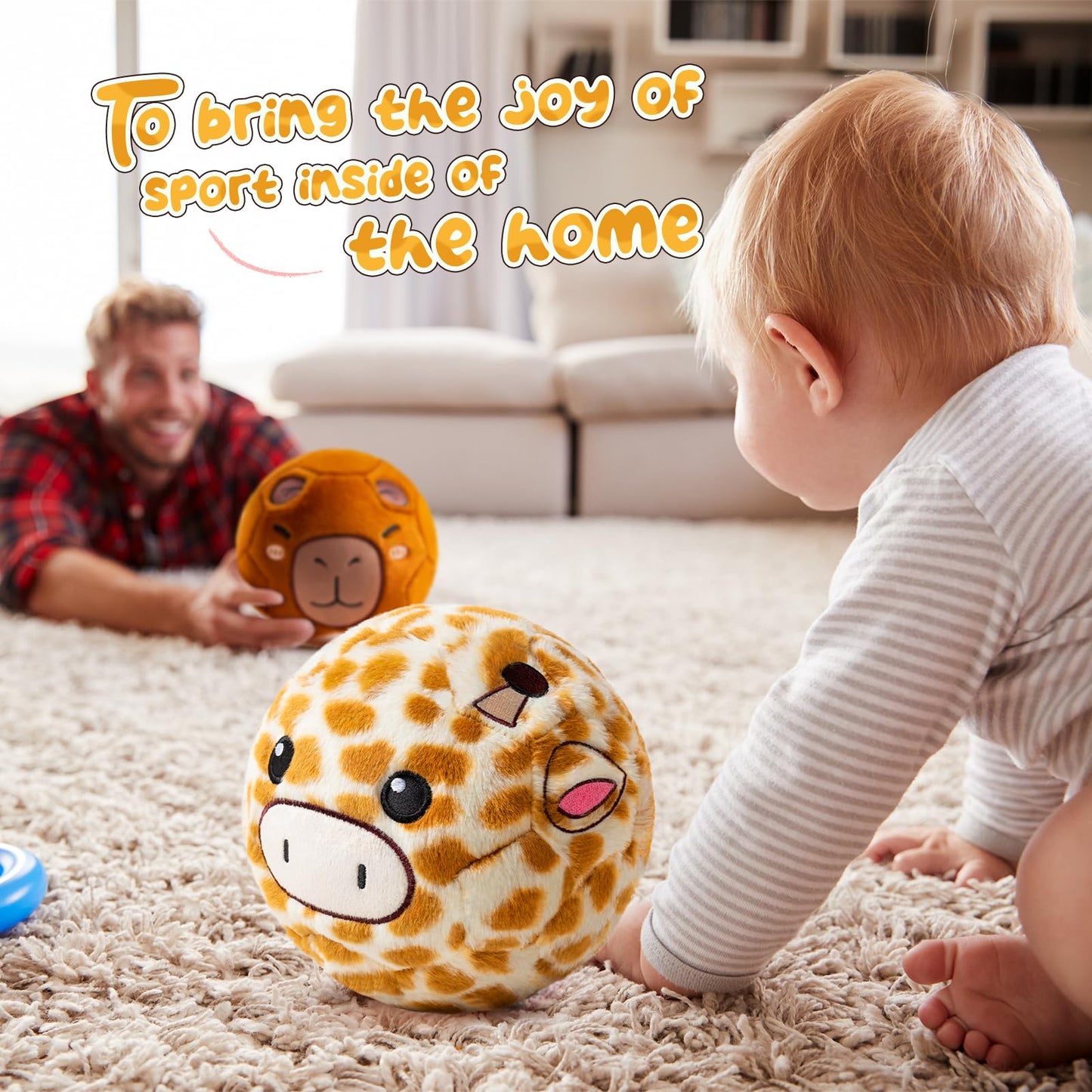 VangeBow Silent Indoor Soccer Balls for Toddlers 1-3, Inflatable Soft Plush Baby Toddler Soccer Ball Toys Gifts for Kid 3-5 Year Old Boy Girl First Birthday Gift (Giraffe, Pump Include)