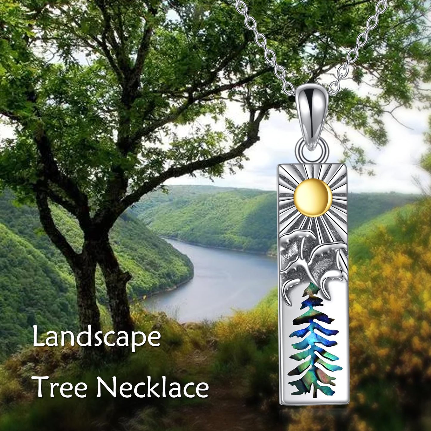 YFN Sun Ocean Tree Necklace for Women Sterling Silver Nature Necklace Jewelry Gift for Skiers, Hikers, Campers, Climbers and Nature Lovers