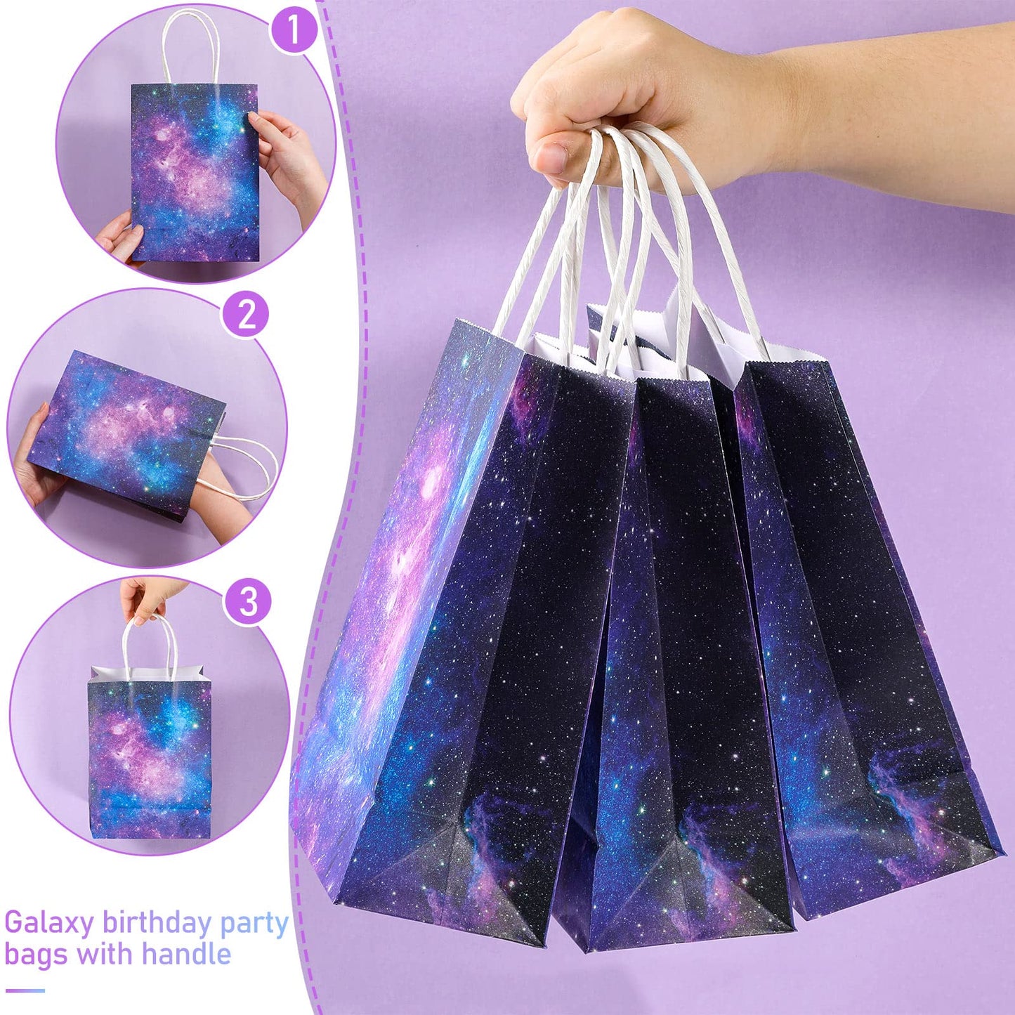 Containlol 16 Pcs Galaxy Party Bags Outer Space Party Gift Bags Goody Candy Boxes for Solar System Planet Birthday Baby Shower Supplies