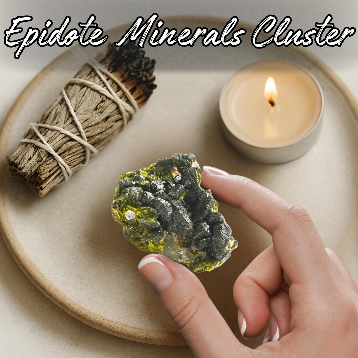 Amazing Gemstone Epidote Crystals and Healing Stones Mineral Specimen - Premium Semi Precious Gem Stones for Spiritual Growth - Geode Cluster for Meditation,Chakra Balance,and Energy Enhancement (M)