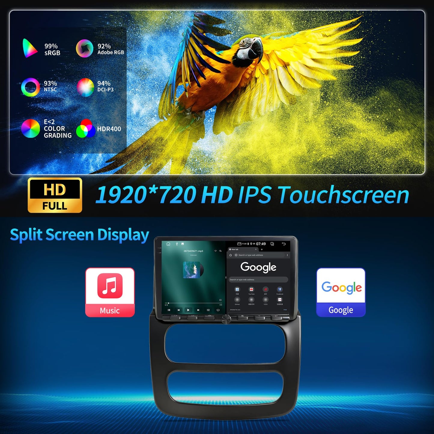 4+64G for Dodge RAM 1500 2500 3500 2002 2003 2004 2005 Radio 9 Inch Car Stereo with Physical Buttons and knobs Support Carplay Android Auto GPS Navigation SWC Back up Camera