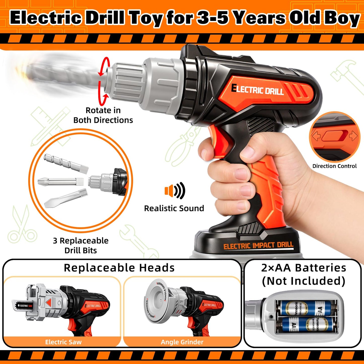 50PCS Kids Tool Set for Boys Ages 3 4 5 6 Years Old - Pretend Play Construction Tool Kits with Portable Tool Bag & Electronic Toy Drill, Toddler Tool Set, Christmas & Birthday Gifts for Boys