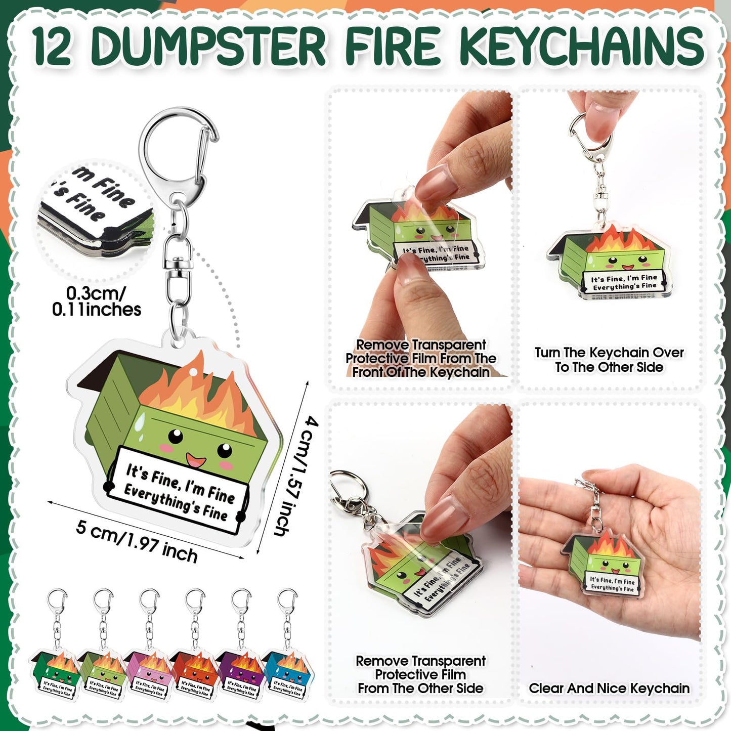 Sayglossy 12 Sets Dumpster Fire Funny Coworkers Gifts Ballpoint Pens Acrylic Keychains and Bookmarks Social Worker Gifts for Volunteer Nurse Teacher Administrative Professional Office Employee Team