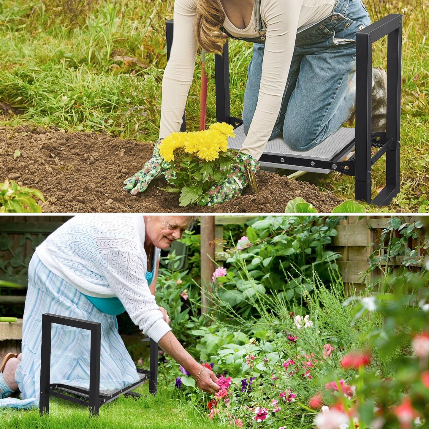 JAOTREL Garden Kneeler and Seat, Foldable Garden Stool 400lbs Heavy Duty Garden Tools Protects Knees and Back, Women and Men Seniors Gardener,Large 19.7"x10"x18.5"