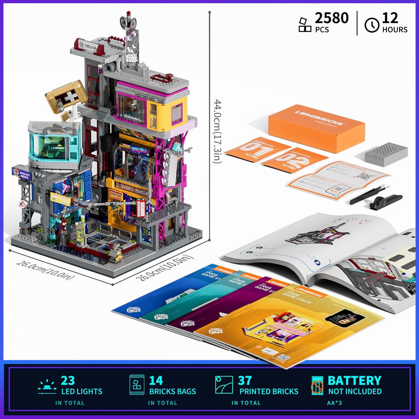 Lumibricks Cyberpunk Game Stack Lighting-Building-Bricks Set - Cyberpunk Neon City Future Gaming Room Street View Collection LED Light Model Set 2580 Pcs for Adults and Sci-fi Lovers