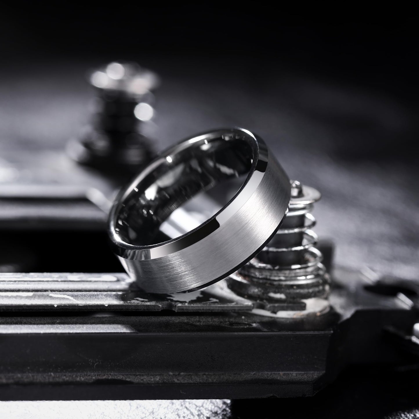 King Will Gunmetal Gray 8mm Basic Wedding Ring For Men with Brushed Matte Surface Beveled Polished Edge Comfort Fit Size 8