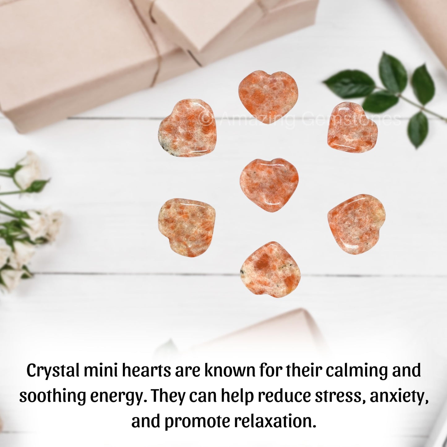 Amazing Gemstone Sunstone Stone Heart - Pack of 2 Crystal Heart Stones Rocks - Corazones De Piedra Crystals and Healing Stones Heart Shaped Crystal - Stocking Stuffers Gifts