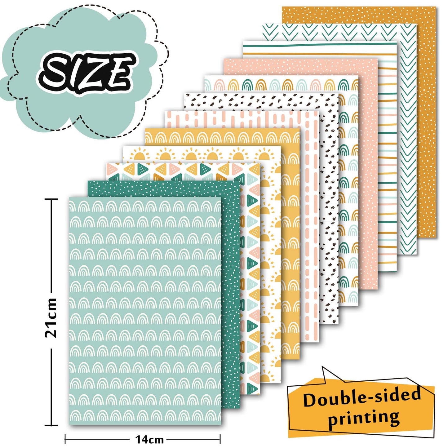 Whaline 60Pcs Boho Pattern Paper A5 Rainbow Dot Stripe Scrapbook Specialty Paper Double Sided Decorative Craft Papers for DIY Art Craft Card Making Photo Album Journal Decoration, 5.5 x 8.3 Inch