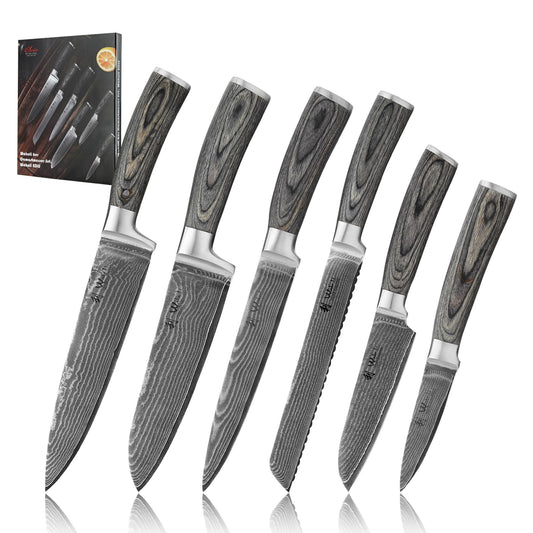 Wakoli EDIS 6-Piece Damascus Kitchen Knife Set – Professional Chef Knives Set with VG10 Core Blades, 67-Layer Damascus Steel & Ergonomic Pakkawood Handles – Premium Kitchen Knives in Elegant Gift Box