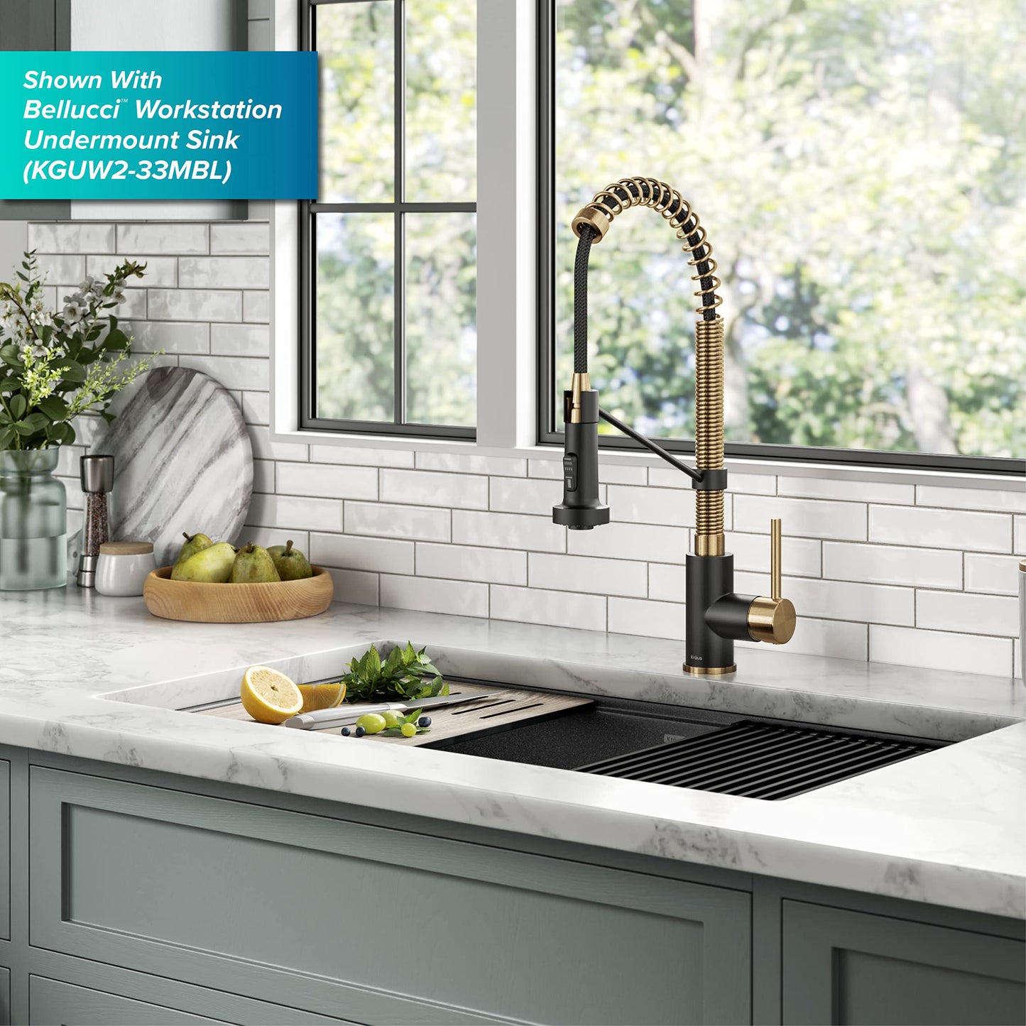KRAUS Bolden Touchless Sensor Commercial Style 2-Function Single Handle Pull Down Kitchen Faucet in Brushed Brass/Matte Black, KSF-1610BBMB