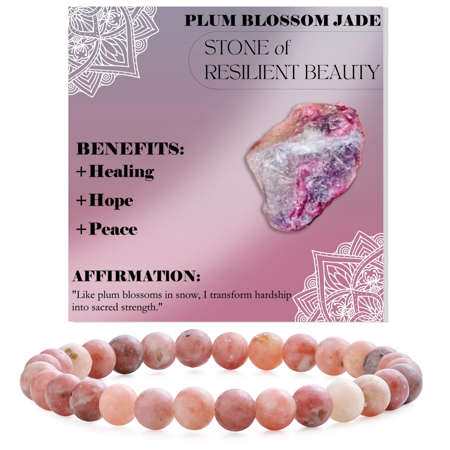 Bivei Plum Blossom Jade-Hope & renascence-6mm Beaded Bracelets for Women Handmade Semi Precious Natural Stone Stretch Elastic Jewelry for Women Yoga Protection Gifts