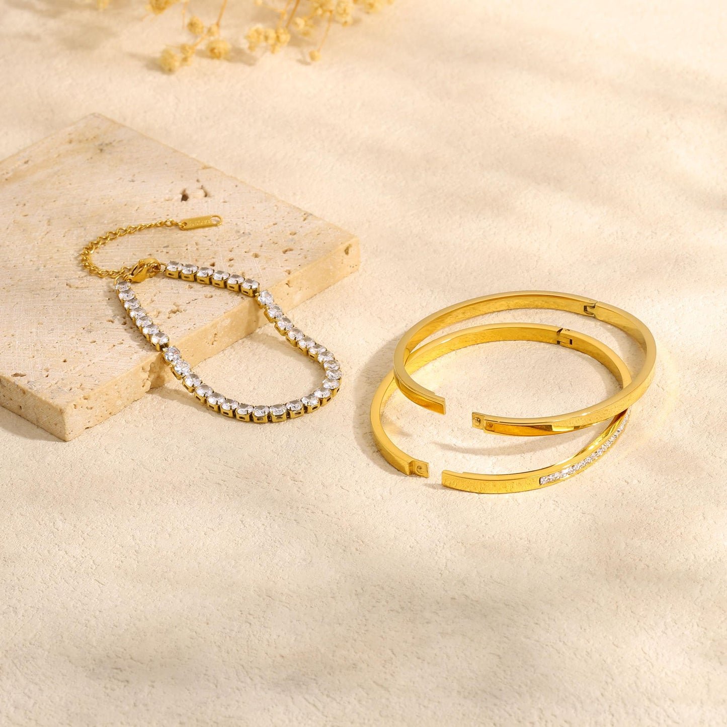 Camhanno Stackable Gold Bracelets for Women Stainless Steel Love & Friendship Bangle, Mothers Day Valentines Birthday Christmas Jewelry Gifts for Mom Her Wife Grandma(Gold Bracelet Stack 3pcs)