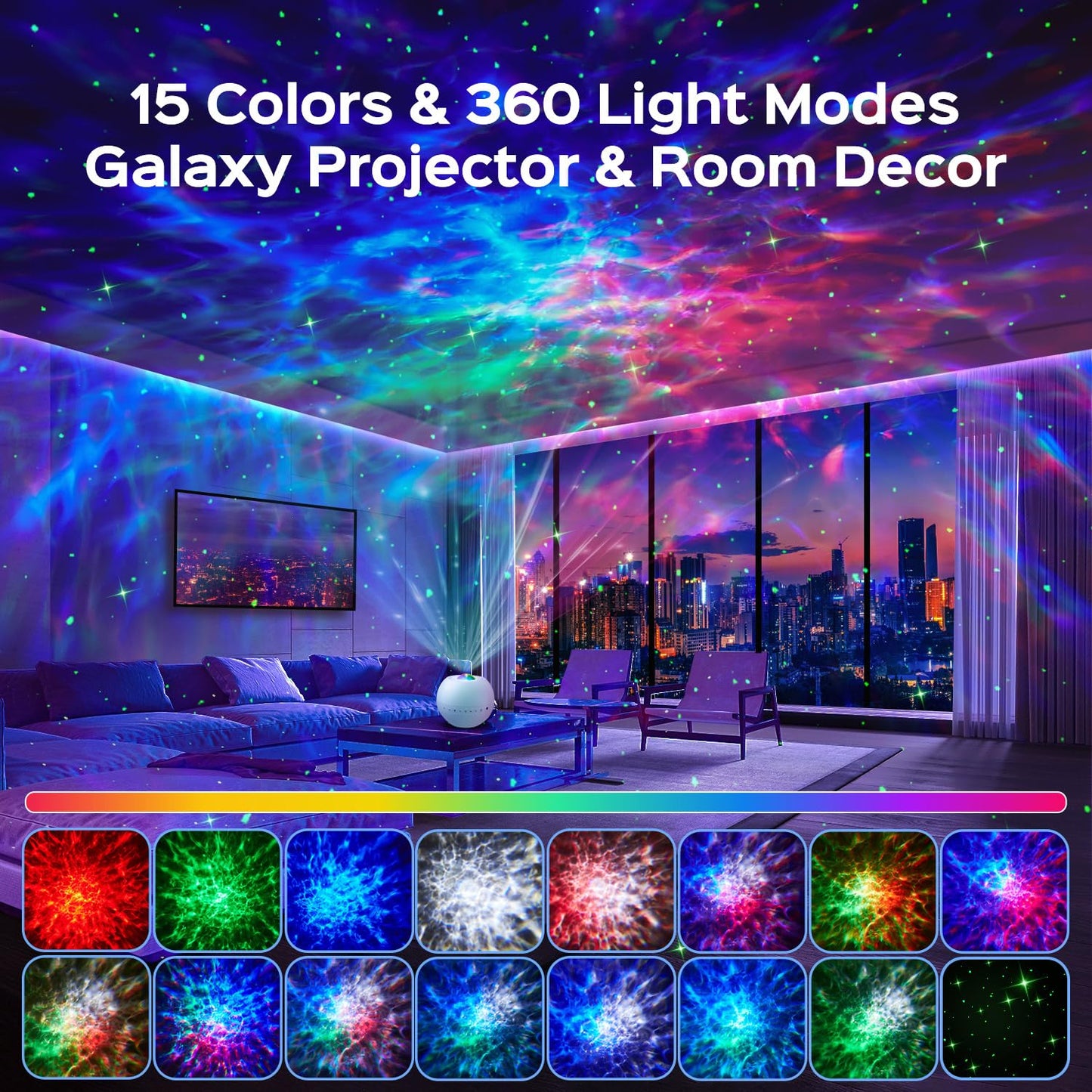 One Fire 360 Lights Galaxy Projector Night Light Projector Star Projector Mothers Day Gifts Teen Girl Gifts for Boys Gift Ideas Women Gifts Birthday Gifts Lava Lamp 15 White Noise+Bluetooth Room Decor