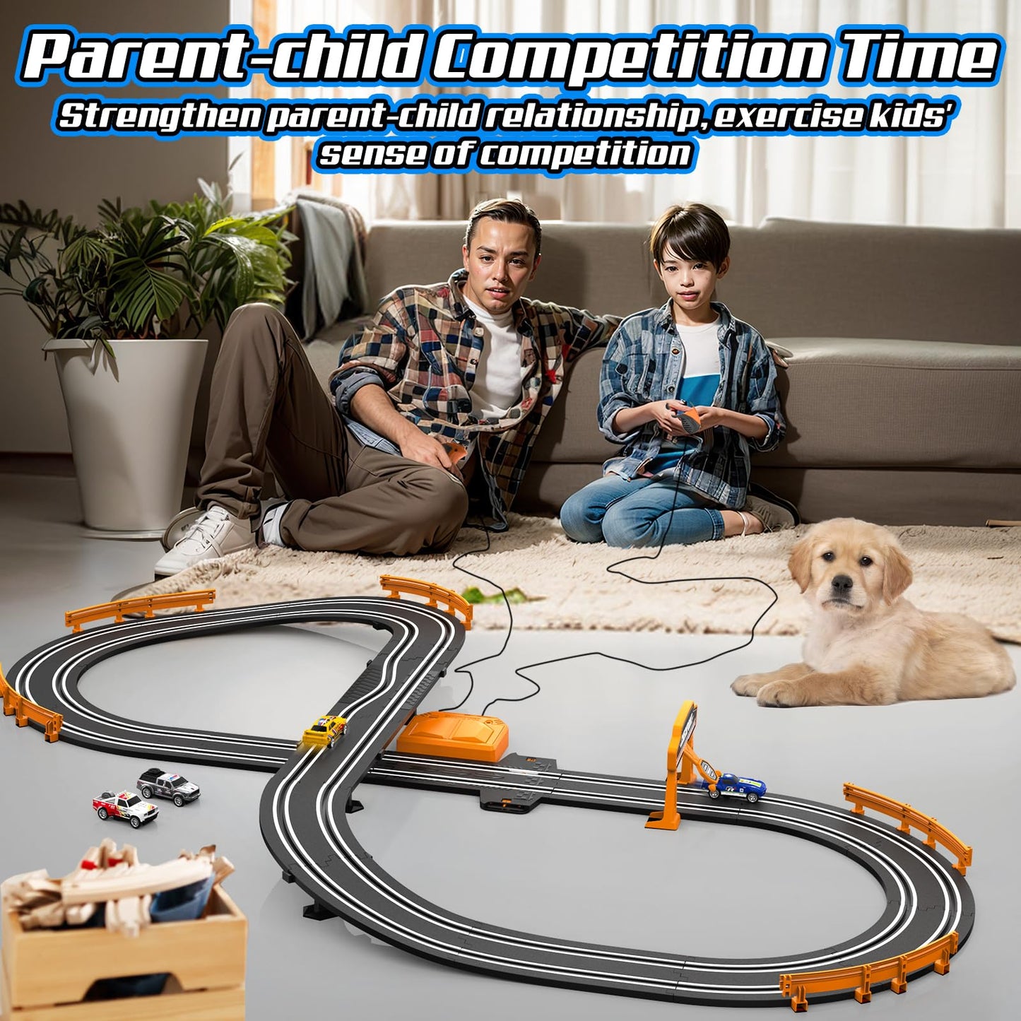 Slot Car Race Track Sets for Boys, Race Car Track with 2 High-Speed Slot Cars, Battery or Electric Car Track, Dual Racing Game Lap Counter Track Sets, Toys Gifts for Boys Girls Ages 4 5 6 7 8-12