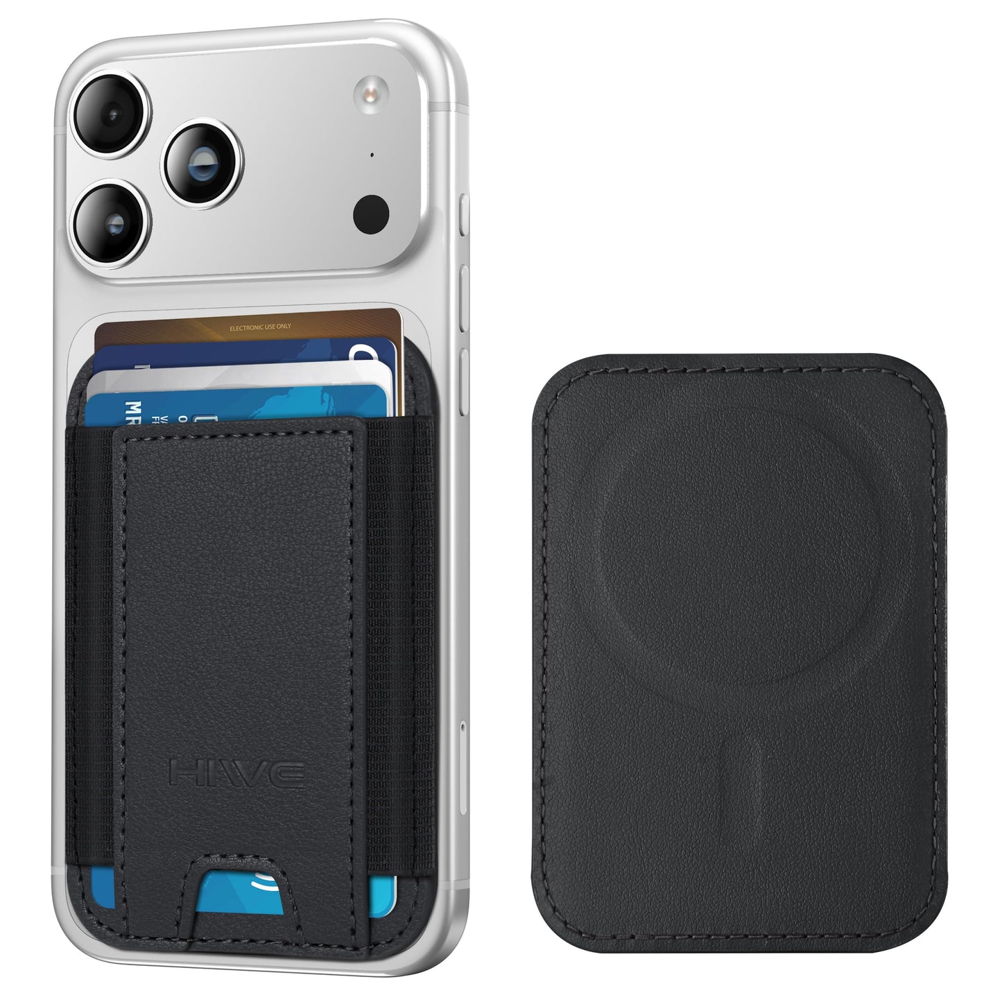 HiWe for MagSafe Wallet, Stronger Magnetic Wallet for iPhone 17/16/15/14/13/12 Series, 7 Cards Holder for Magnetic Phone Case, N52+ Magnets, RFID Vegan Leather Minimalist Slim, 1 Slot, Black & Black