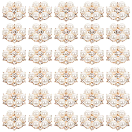 30pcs Pearl Rhinestone Buttons Faux Pearl Buttons Embellishments Flatback Rhinestone for Jewelry Making Clothes Shoes Wedding DIY Decor Golden
