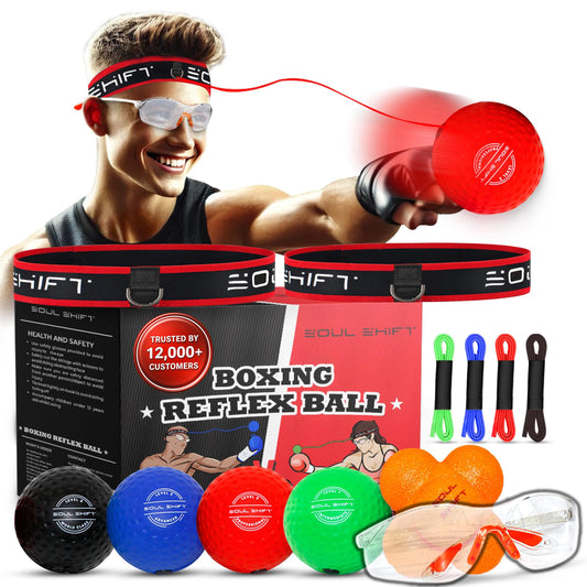 Soul Shift Boxing Reflex Ball – 4-Level Family Training Pack | Safety Glasses + Reaction Ball + 2 Headbands | Improve Focus, Reflexes, Agility & Hand-Eye Coordination | MMA