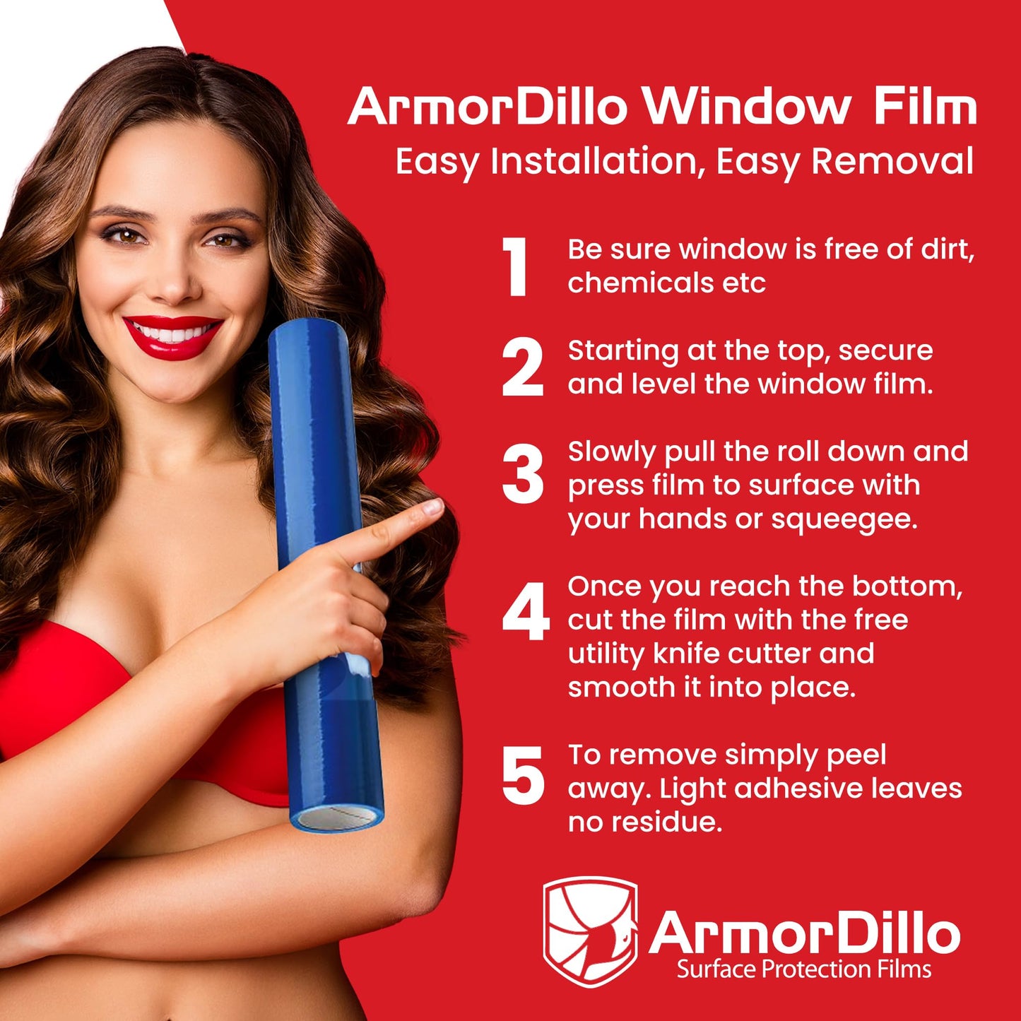 ArmorDillo Blue Window Protection Film| 29.96/Roll (5 Rolls/case,1 case), 24" x200'. Temporary Self-Adhesive Glass Cover, Masking, 45-Day UV-Resistant, Window & Surface Protection| Construction Wrap
