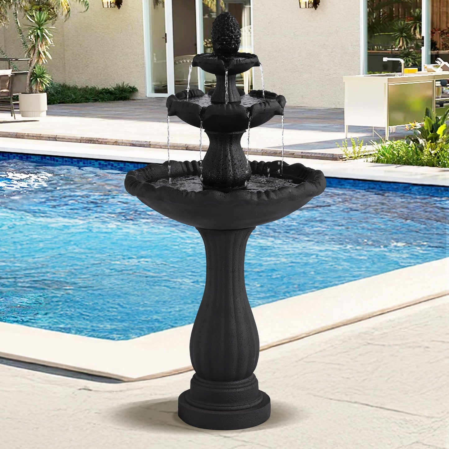 Dephet Italian Outdoor Water Fountains, 47.4'H Outside Garden Fountains and Waterfalls, Large Floor-Standing Cascading Indoor Resin Bubbler Fountain Features w/Pump for Patio Yard Decor, Black