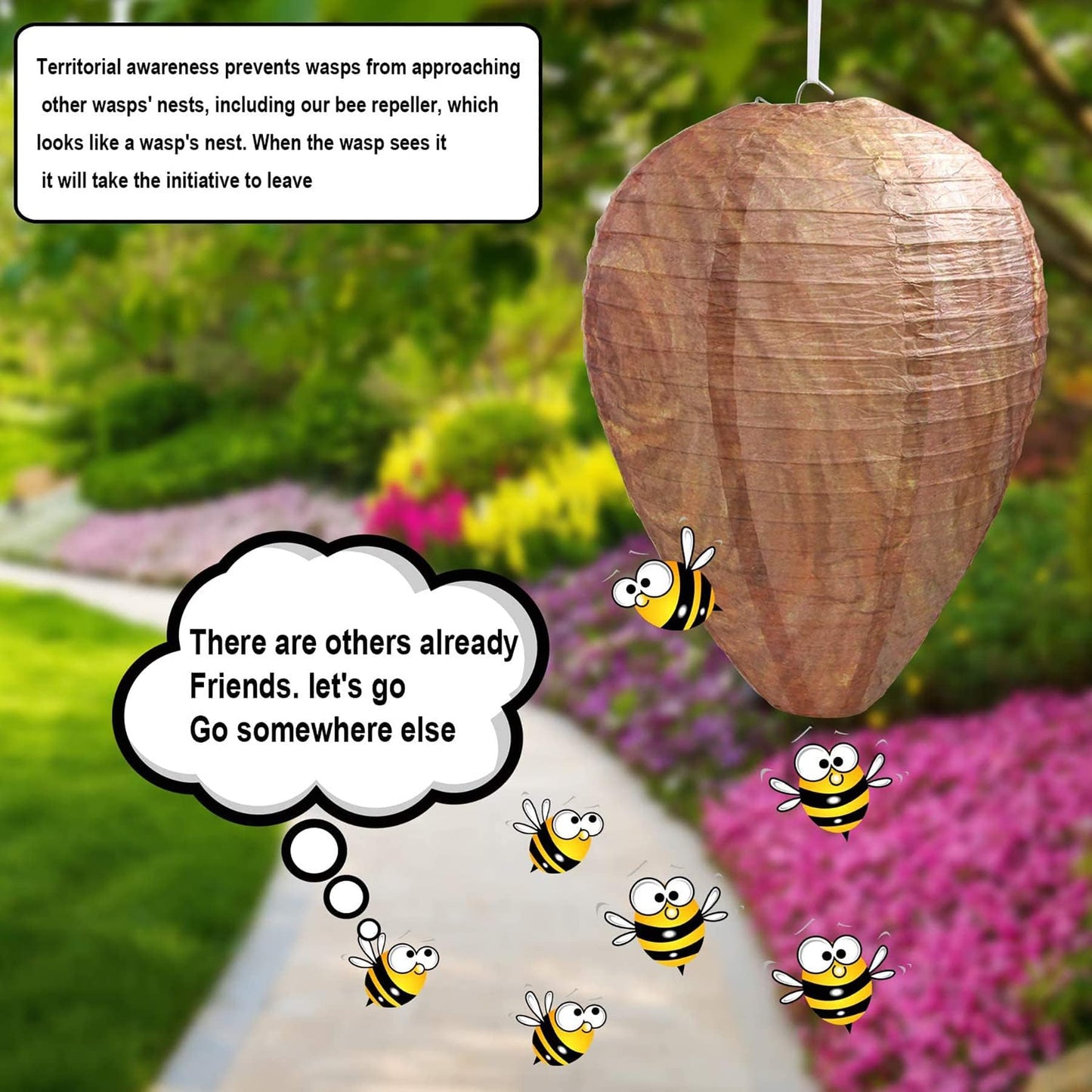 DECYOOL 2 Pack Paper Wasp Nest Decoy Hanging Wasp Nest Stay Away from Wasps Hornets Yellow Jackets(Paper Dark Brown)