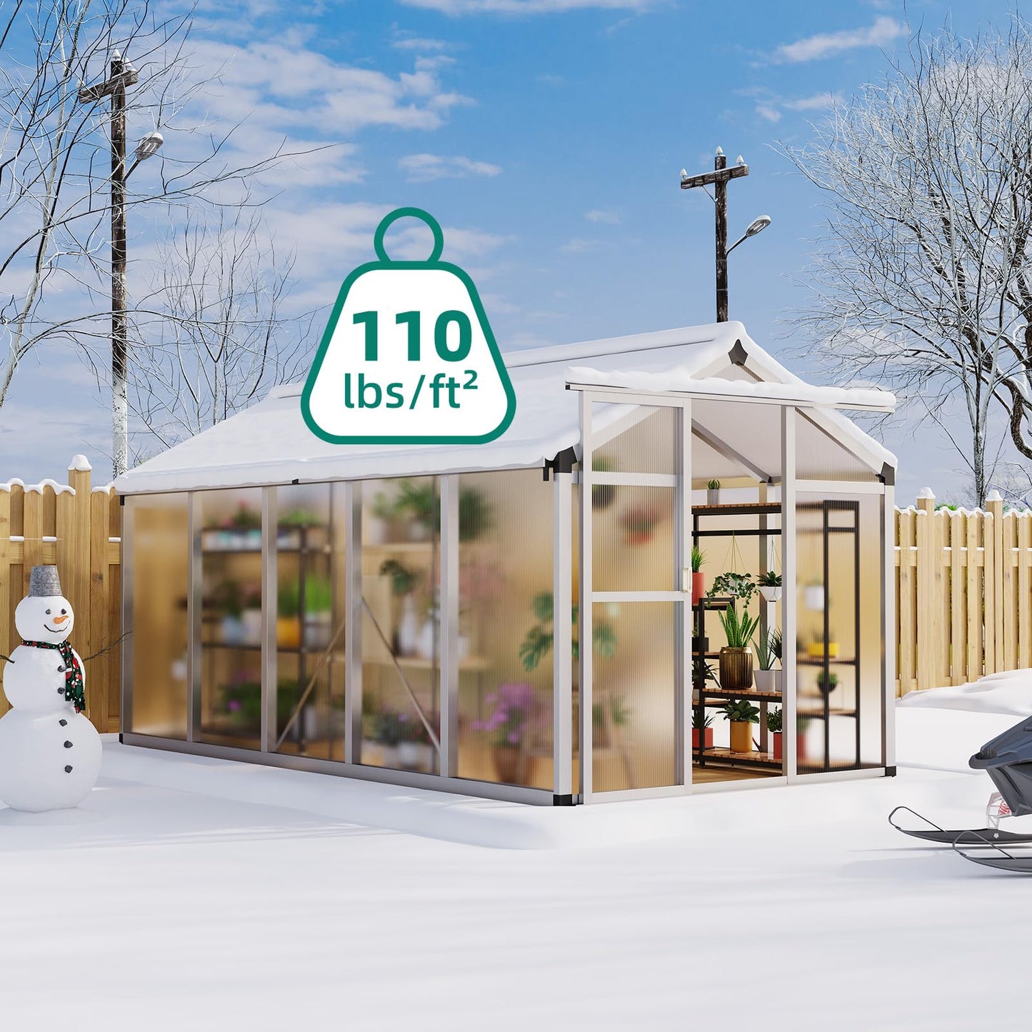 GAOMON 6 x 10 ft Greenhouse for Outdoor with Sliding Door, Green House with Polycarbonate Panel & Ajustable Roof Vent & Ground Nails, Walk-in Aluminum Greenhouses for Garden, Patio