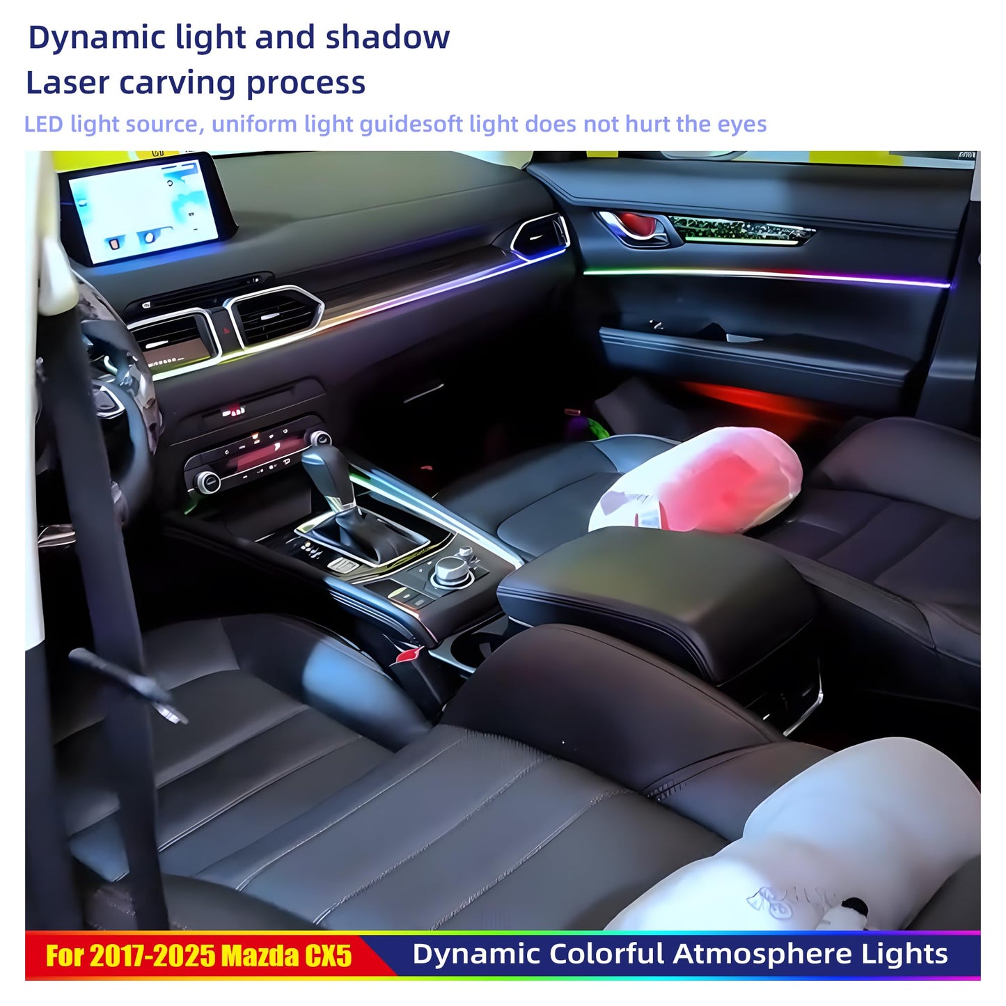 256-Color Interior Ambient Lighting Kit for Mazda CX-5 2017-2025 | 4 Door Panels + LED Strips + Footwell & Handle Lights | Music Sync, APP & Button Control