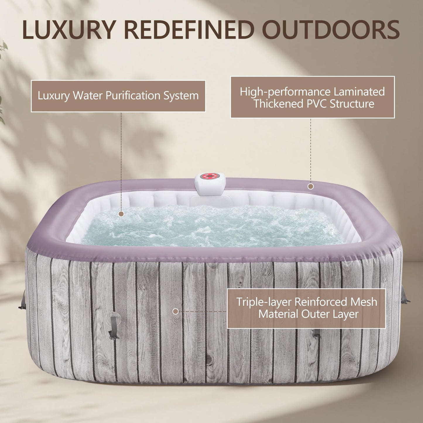 UHOMEPRO Inflatable Hot Tub Spa Set, Outdoor Bubble Massage Portable Hot Tubs with 130 Soothing Jets, Insulated Cover, Internal Heater Pump, 6 Filter Cartridges