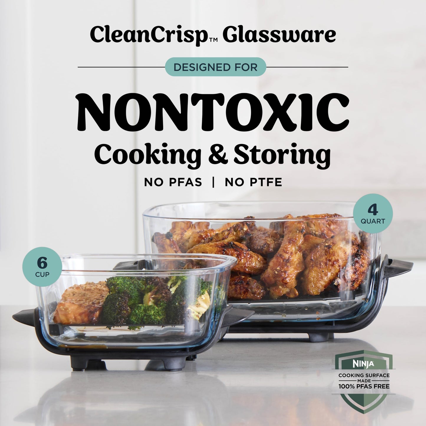 Ninja Crispi 4-in-1 Glass Air Fryer | 450°F | Non-Toxic | 4QT & 6-Cup Glass Containers w/Lids | Microwave, Freezer, Dishwasher Safe | Max Crisp, Air Fry, Bake, Recrisp | Cyberspace Gray, FN101GY