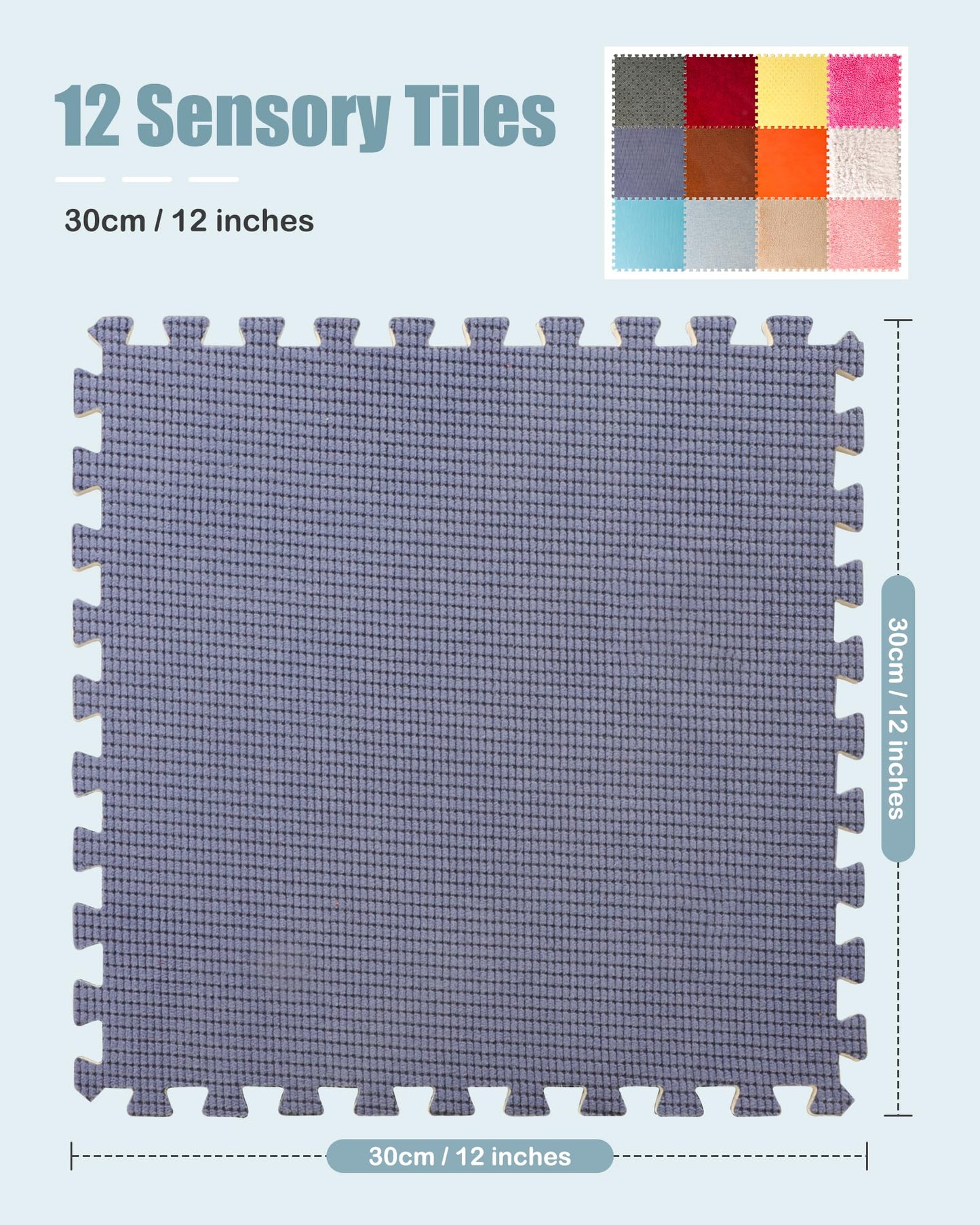 MOTGOM 12 Set Sensory Floor Tiles - Textured Sensory Mats, Interlocking Sensory Rug Sensory Toys for Autistic Children Kids Baby Toddler Multi Sensory Exploration, Tactile Play, Fidgeting Activity