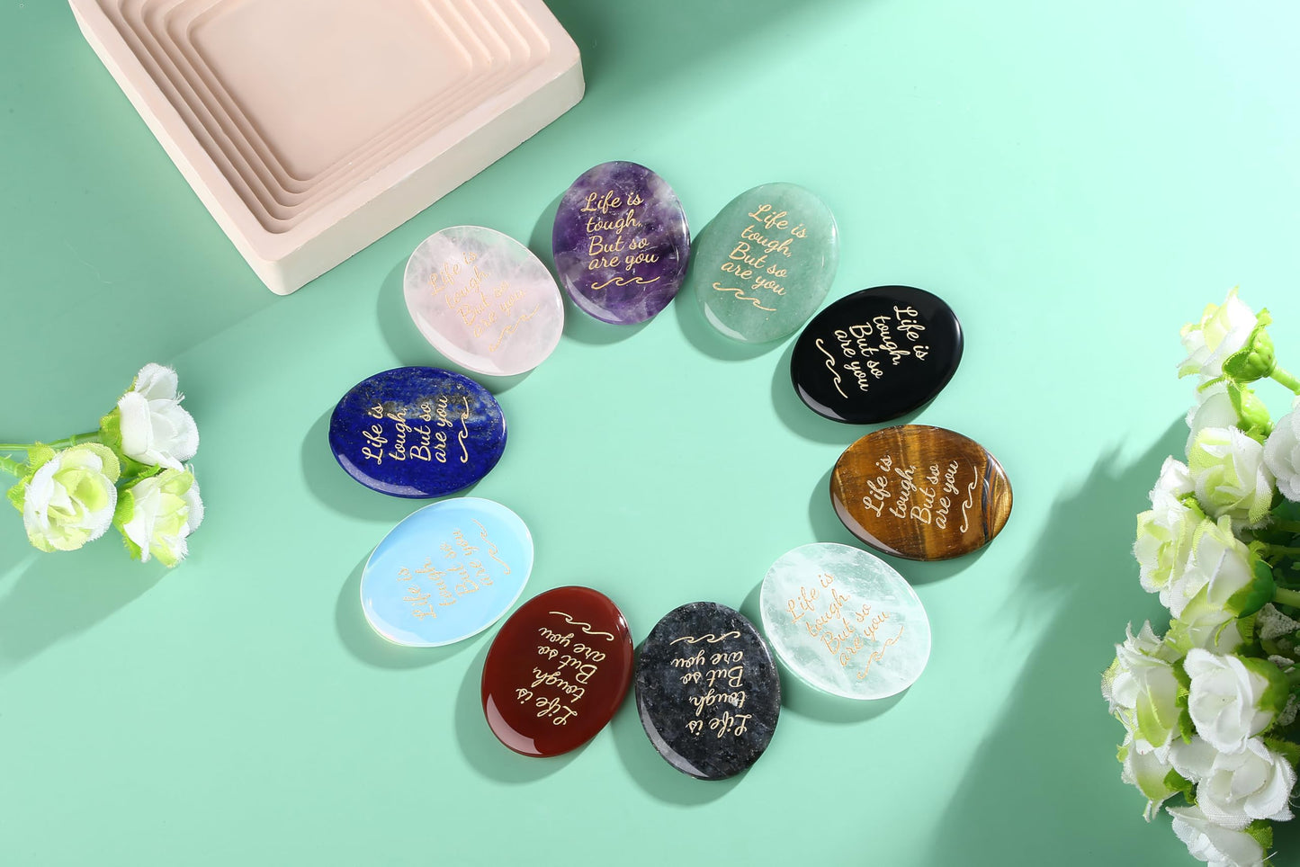 NUKAYAI Inspirational Gifts Worry Stone Black Obsidian Crystal Stone Healing Crystals Pocket Natural Stress Relief Gifts Meditation Accessories Palm Reiki Trinket Anxiety Relief Items for Women Men