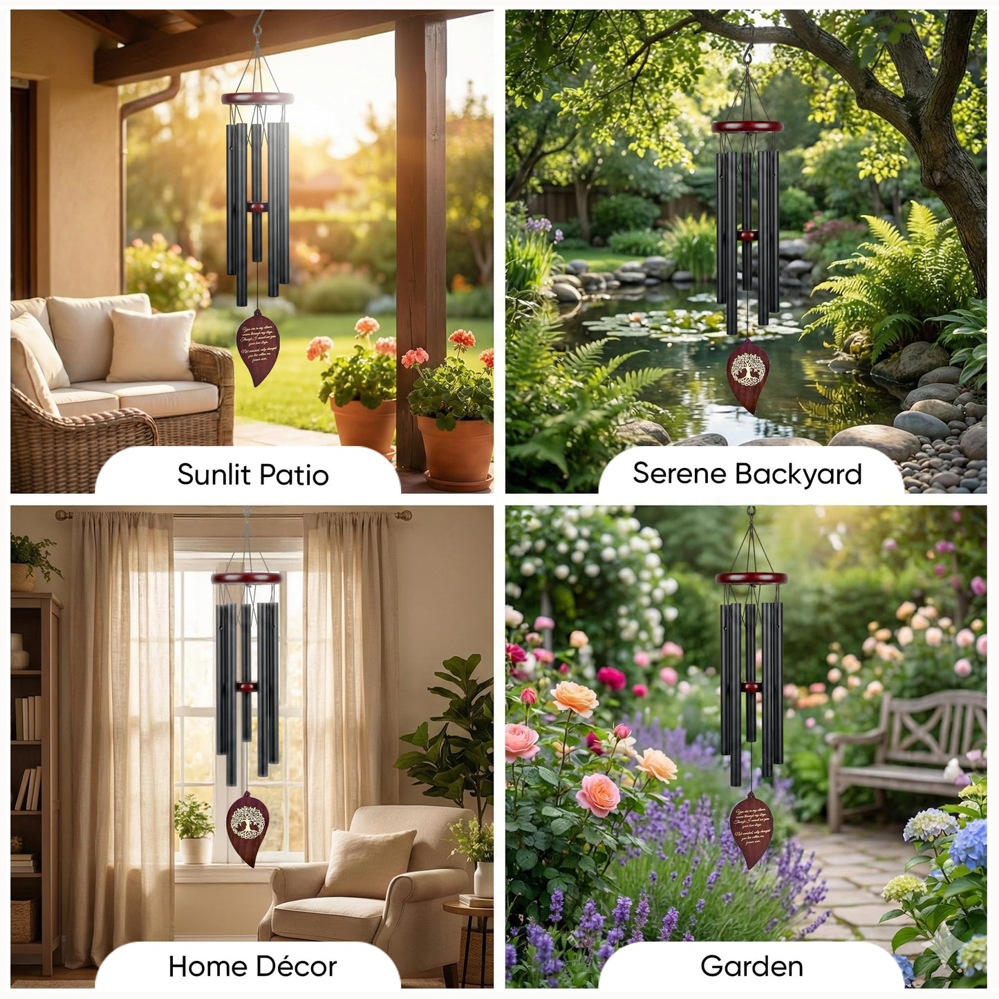 Obitelj Love 36" Memorial Wind Chimes for Outside, Double Sided Engraving Pendant, Deep Tone 6 Aluminum Tubes & Pine Wood, Sympathy Gift for Loss, Includes Acrylic Heart Plaque & a Letter from Heaven