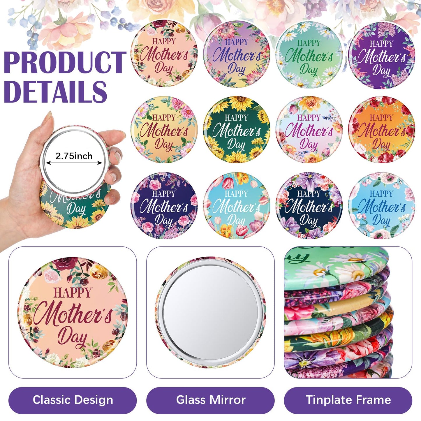 Kacctyen 144 Pcs Christian Mother's Day Bulk Gifts Inspirational Canvas Makeup Bags Compact Mirrors Bulk Christian Bible Verse Church Religious Prayer Gifts for Moms Women Church Mother's Day