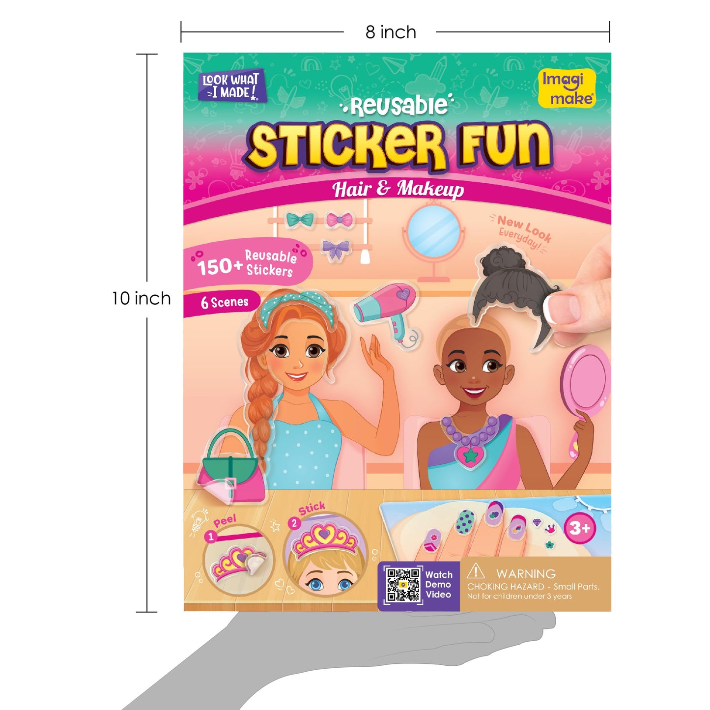 Imagimake Reusable Sticker Fun – Hair & Makeup Kit |Reusable Glam Stickers for Kids | 6 Styling Scene Boards | Pretend Play | Kids Games 3-5 | Toddler Girl Toys | 3,4,5,6,7 Year Old Girl Birthday Gift