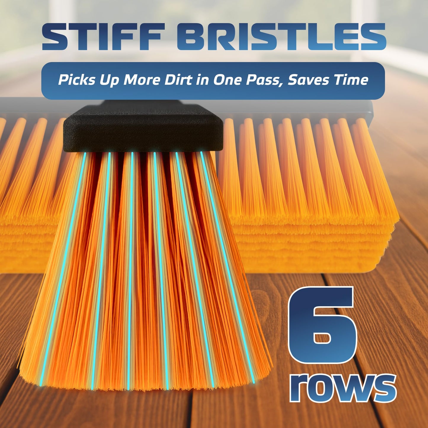 DSV Standard 18’’ Push Broom Outdoor Heavy Duty with 59.4’’ Long Handle, Industrial Broom with Stiff Bristles, Floor Broom for Cleaning Patio Garage Shop Deck Concrete Wood Stone Tile Floor