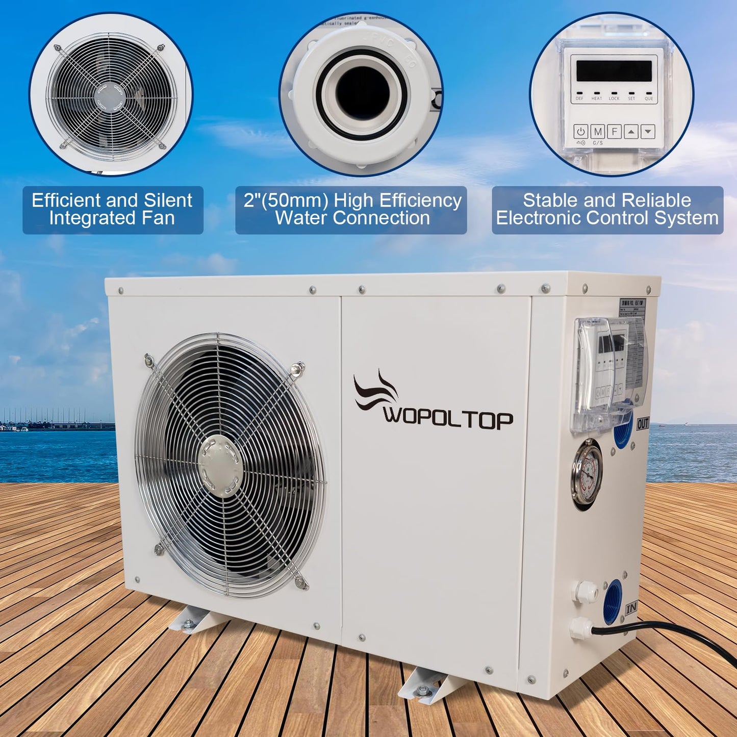 WOPOLTOP 20,000 BTU Swimming Pool Heat Pump - for Above and In Ground Pools and Spas, 5.6kW Electric Swimming Pool Heater Pump with Titanium Heat Exchanger, 110V~120V/ 60Hz, Up to 4200 Gallons