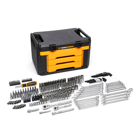 GEARWRENCH Mechanics Tool Set in 3 Drawer Storage Box, 232 Pc, 1/4 in and 3/8 in Drive, Metric/SAE | GW72LLCBMTS