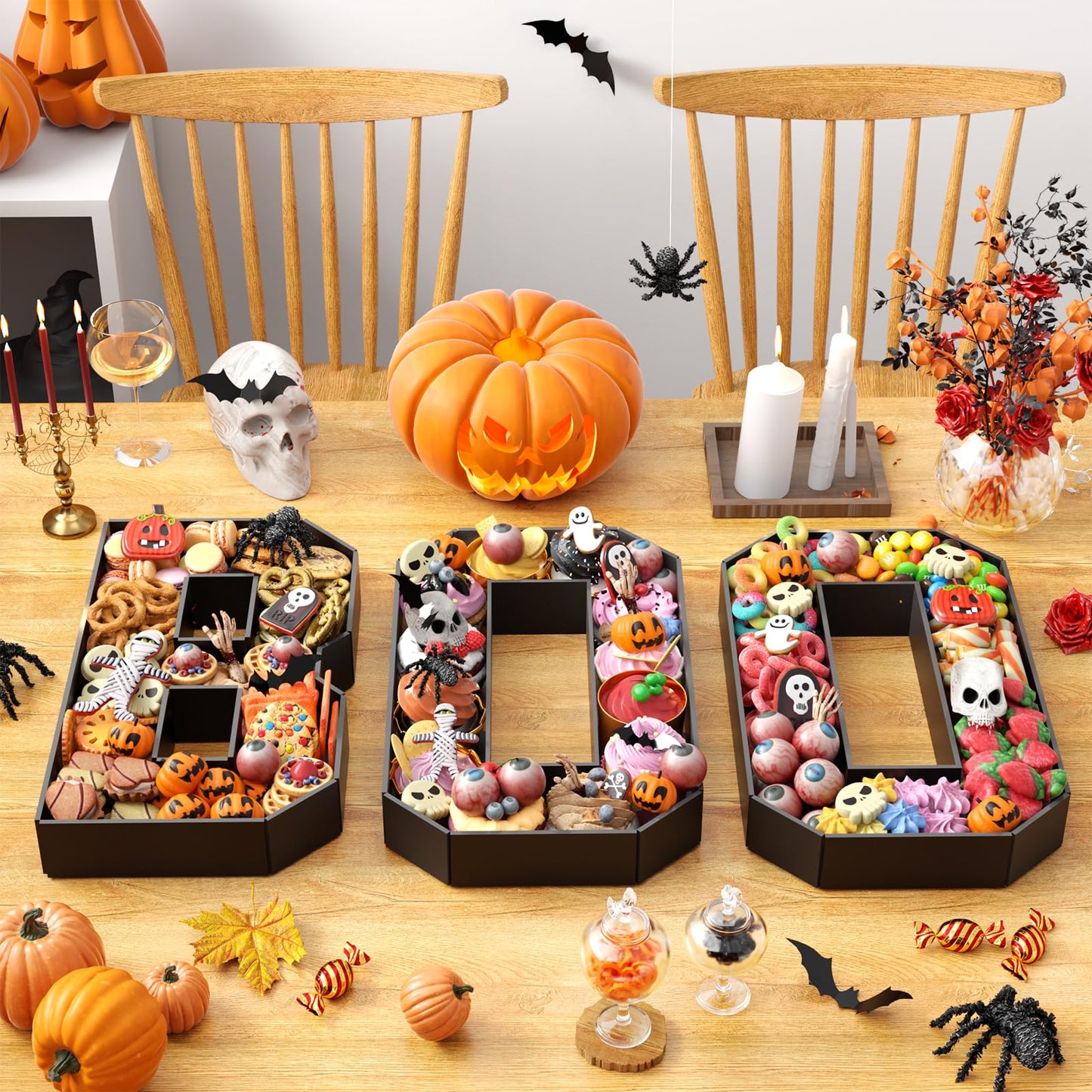Paready Halloween Charcuterie Letters Boo, 13.78" Fillable Foam Cardboards Boo Black Charcuterie Tray Box for Candy, Treats, Snack, Cupcakes Container for Horror Halloween Party Decorations