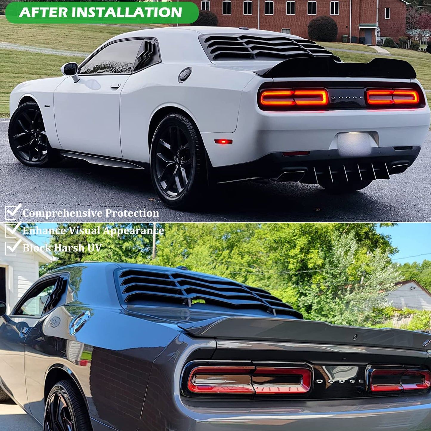 Bonbo Rear+Side Window Louver Fits for Dodge Challenger 2008-2022 2023 in GT Lambo Style Custom Fit Windshield Sun Shade Cover ABS (Matte Black)