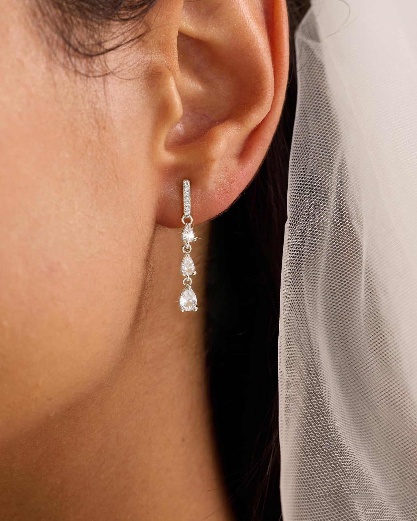 Asdecy 925 Sterling Silver Dangle Earrings for Women Trendy Brides Drop Dangle Cubic Zirconia Elegant Prom Bridal Bridesmaids Wedding Anniversary Dangling Jewelry