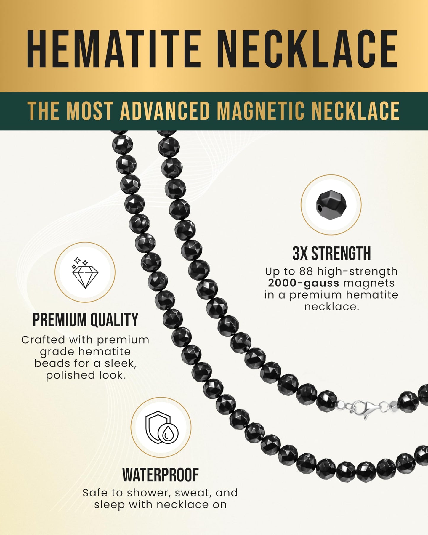 MagnetRX® Magnetic Hematite Necklace - Ultra Strength Hematite Stones - Unisex Beaded Necklace for Women and Men (6mm Faceted Beads)
