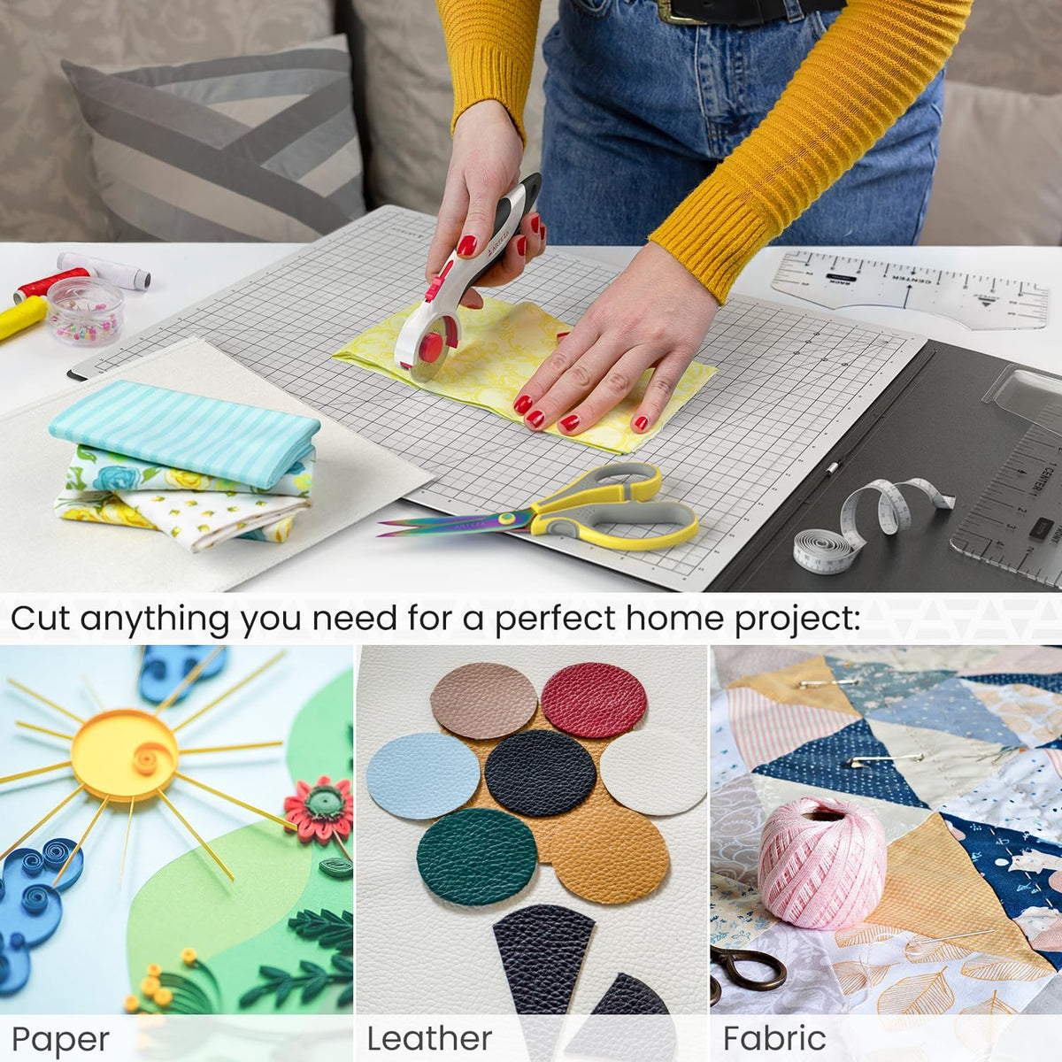 ARTEZA Fold & Stow Multifunctional Cutting Mat Set, 18x24 Inch, Self-Healing, Anti-Slip, with Detachable Ironing Pad, T-Shirt Alignment Rulers, and Tape Measure