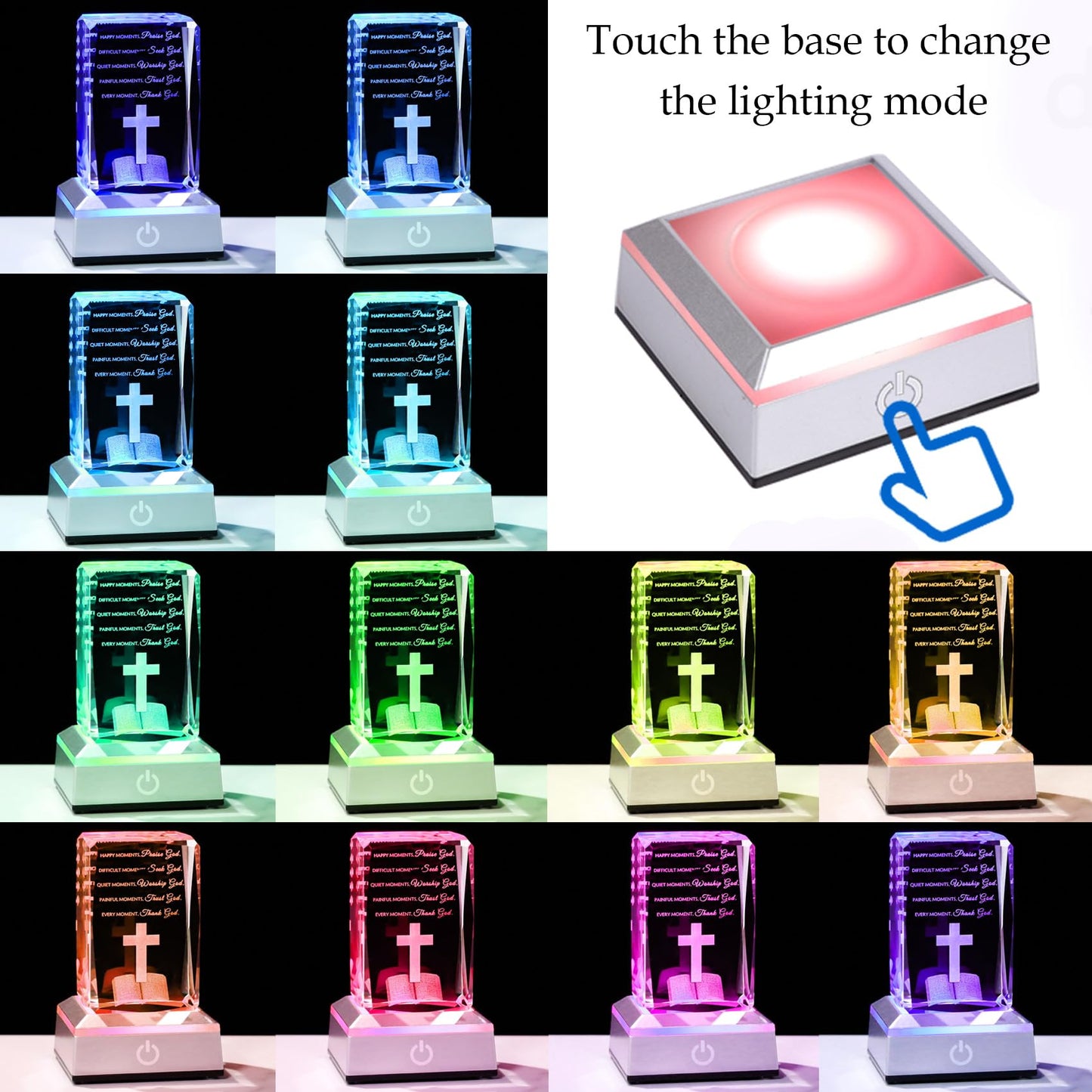 Movdyka 3D Crystal Christian Gifts for Women Men Faith, Inspirational Bible Verse Religious Gift Keepsake with Colorful LED Night Light, Get Well Spiritual Gifts Ideas for Birthday