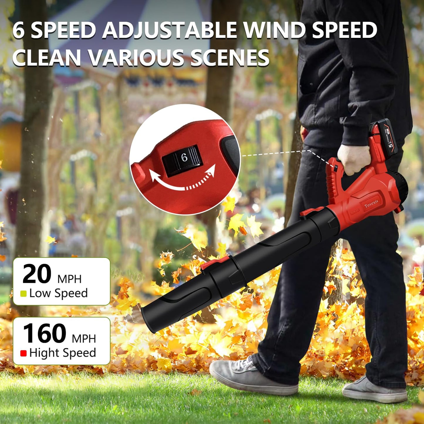 Leaf Blower Cordless for Milwaukee M18 Battery(No Battery) - 580CFM & 6 Speed Levels, Electric Brushless Cordless Handheld Blower for Town Care, Patio, Blowing Leaves and Snow (Black & Red)