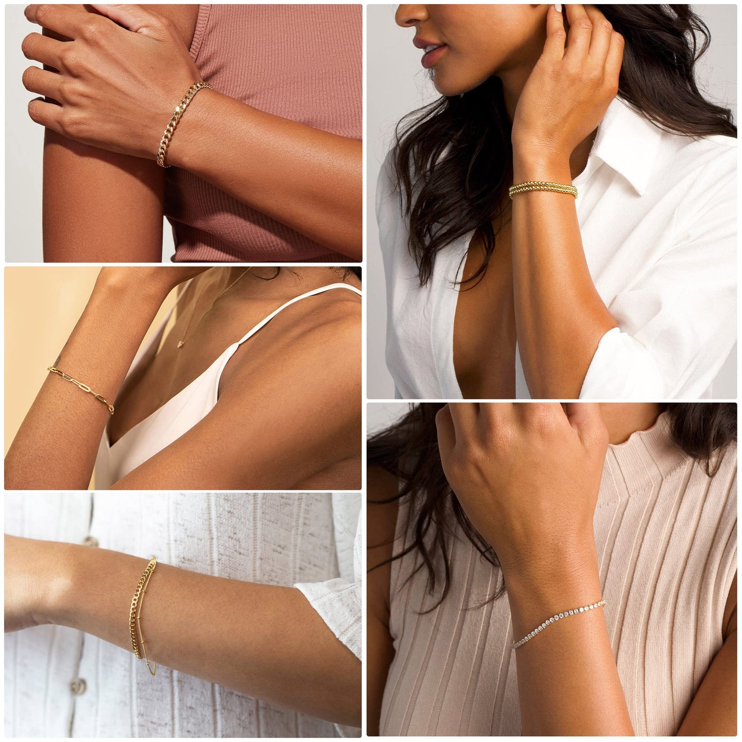 DEARMAY 14K Gold Plated Bracelets for Women Jewelry Sets for Women Trendy Dainty Stackable Paperclip Rope Snake Box Figaro Chain Bracelets Pack Costume Fashion