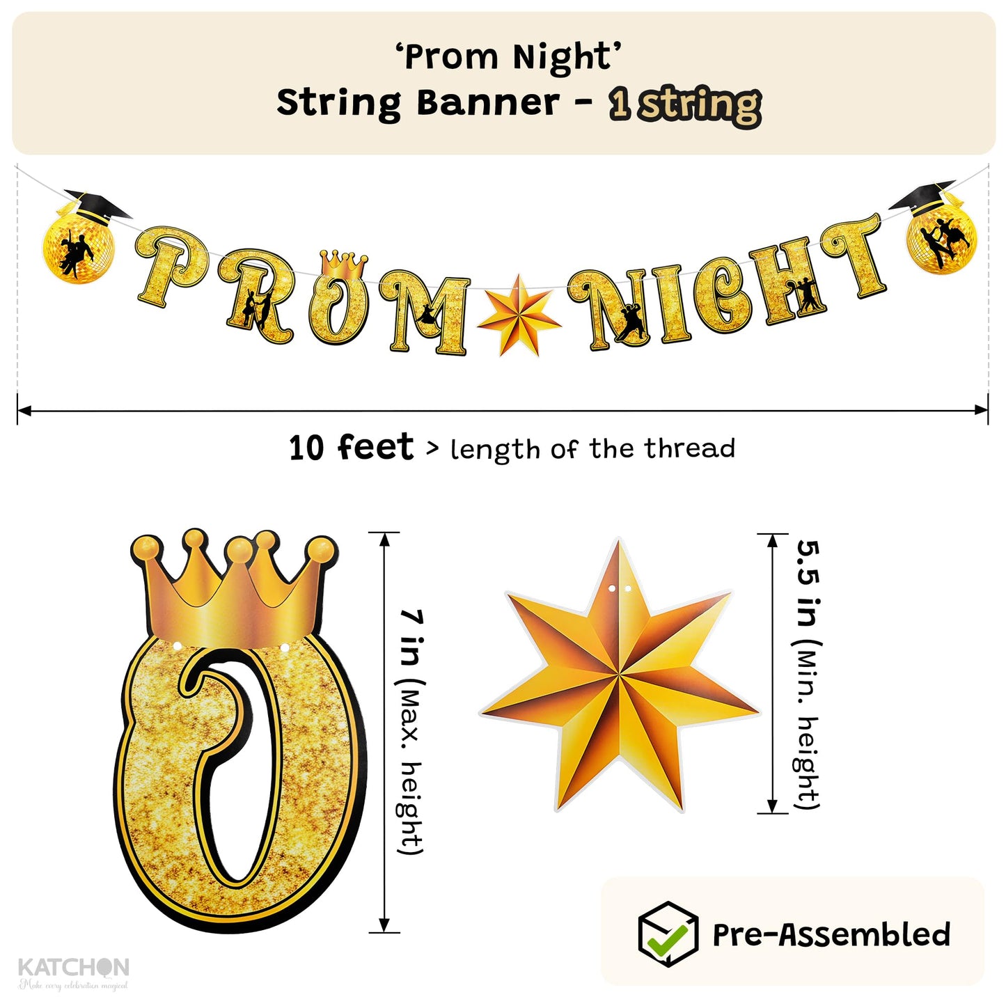 KatchOn, Prom Night Decorations 2026 - Black and Gold Balloons, Pack of 31 | Prom Night Banner, Latex Balloons and Cupcake Toppers | Black and Gold Prom Decorations, Prom Party Supplies