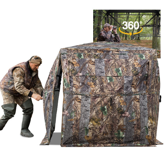 FUNHORUN Hunting Blind 270/360 Degree See Through Ground Blind with Carrying Bag, 2/3/4 Person Pop Up Camouflage Tent Portable Concealed Shelter