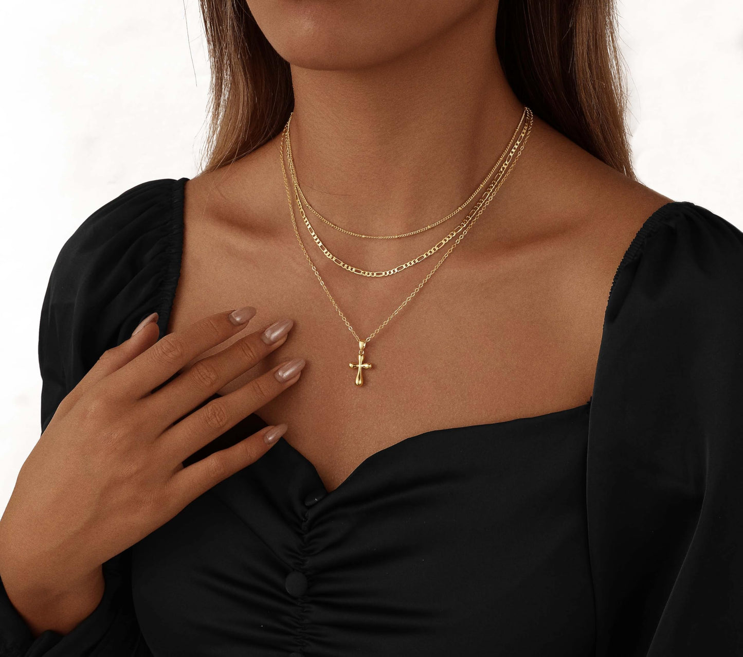 Nancomy Layered Gold Cross Necklaces for Women, Stack Stackable 14K Gold Plated Pendant Necklace Set Dainty Choker Layering Necklaces for Women Faith Jewelry Religious Gift