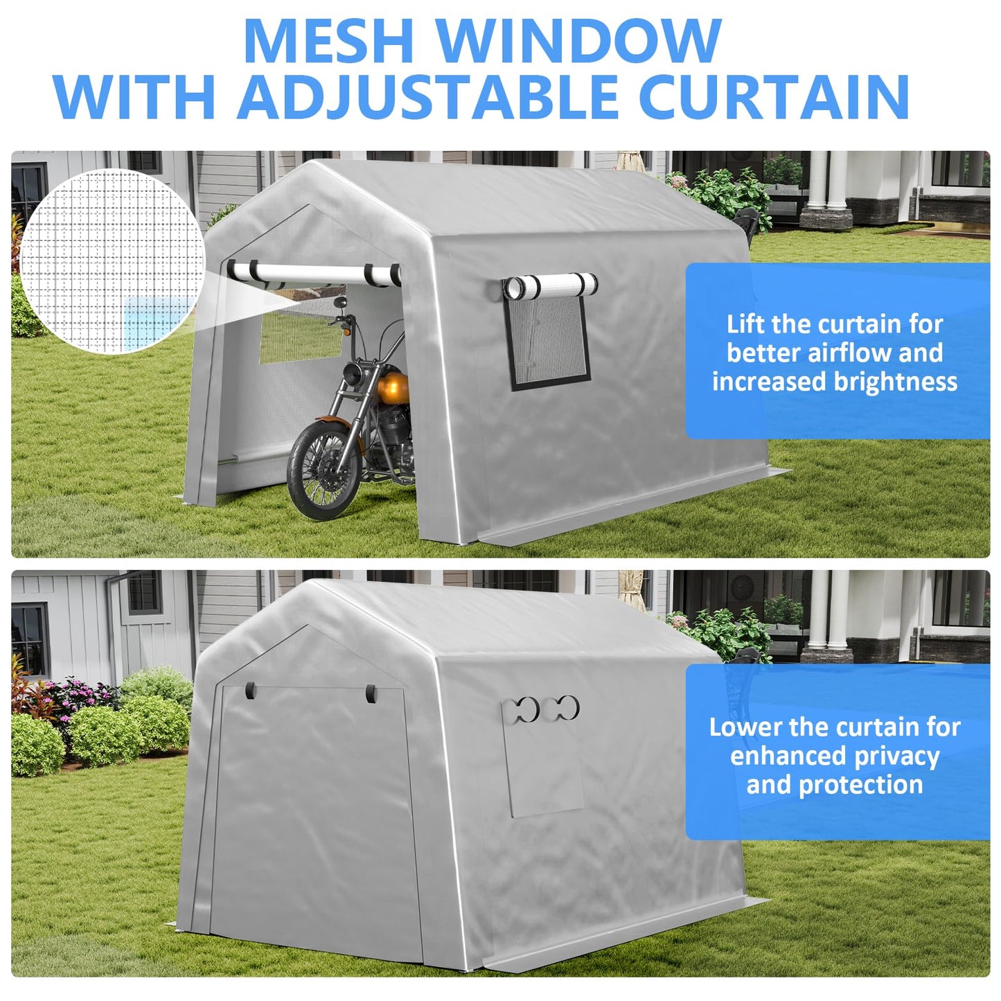 Jocoevol Carport 6x8 FT Enclosed Carport with Roll-up Windows, Portable Garage with Removable Sidewalls & Doors, Car Canopy Tent with Sandbags All-Season Tarp for Bike Motorcycle
