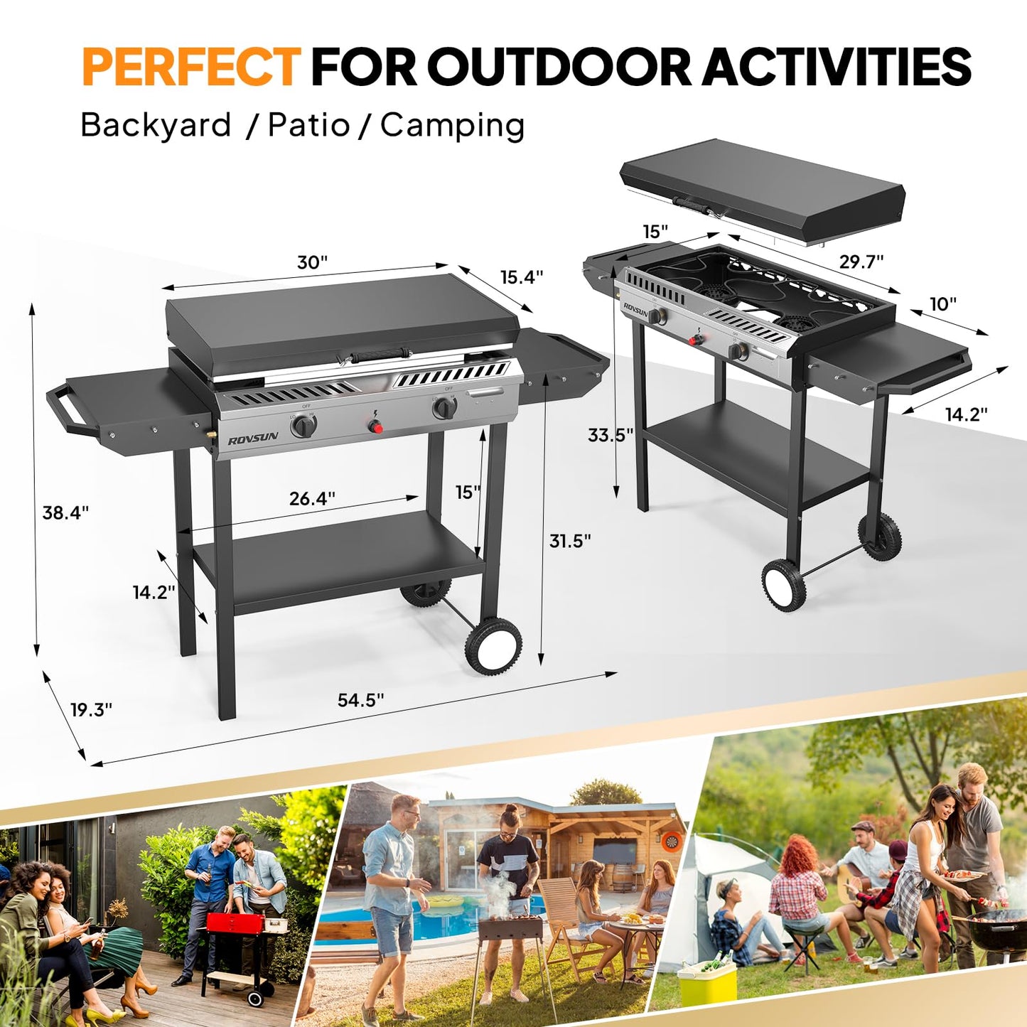 ROVSUN 2 Burner Outdoor Propane Gas Stove with Griddle, Auto-ignition, Regulator & Side Shelves, 150,000 BTU Powerful Stand Cooker for Backyard Cooking Home Brewing Canning Frying Grilling
