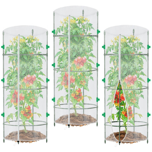 3 PCS Garden Netting for Round Plant Cage, 55" x 15" Tomato Cage Plant Cover Bird Netting Insect Barrier Mesh with Zipper, Tomato Trellis Garden Protection Net Cover for Climbing Plants Vegetables